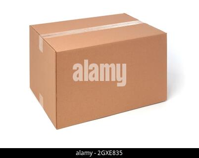 Closed cardboard box on white background Stock Photo