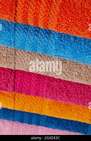 Colorful towels stack close-up Stock Photo