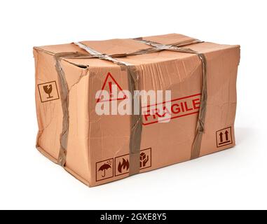 Damaged shipping box on white background Stock Photo