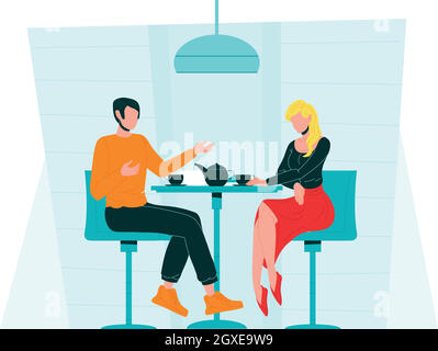 Romantic Couple Dating In Cafe Communicate Vector Stock Vector