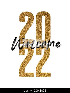 Happy new year 2022 gold glitter celebration text background