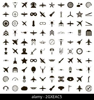 100 aviation icons set in simple style on a white background Stock Photo