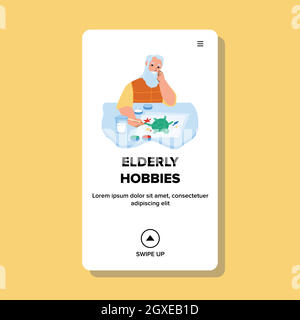Hobbies Of Elderly Man In Nursing Home Vector Stock Vector