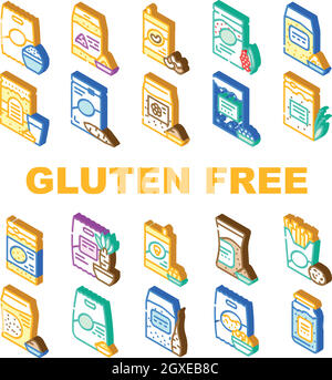 Gluten Free Products Collection Icons Set Vector Stock Vector