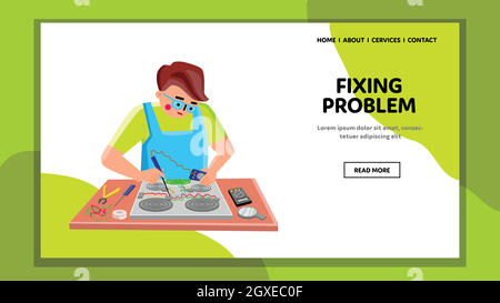 Fixing Problem Electronic Device Repairman Vector Stock Vector