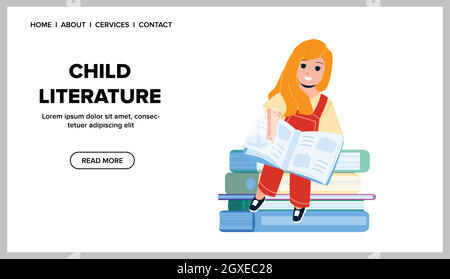 Child Literature Reading Cute Little Girl Vector Stock Vector