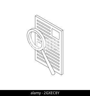 Magnifier search document icon in isometric 3d style isolated on white background Stock Photo