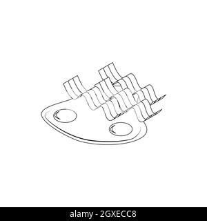 Bacon and eggs breakfast icon in isometric 3d style isolated on white background. Two fried eggs and three slices of bacon Stock Photo