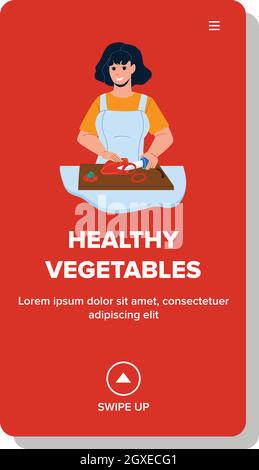 Healthy Vegetables Cutting Woman On Kitchen Vector Stock Vector