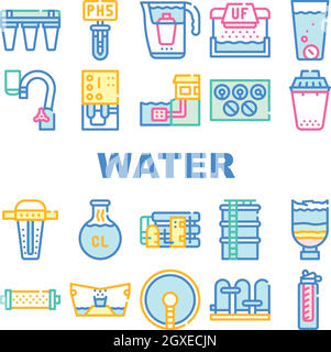 Water Treatment Filter Collection Icons Set Vector Stock Vector