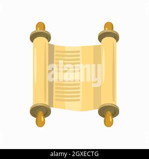 Jewish Torah scroll in expanded form icon in cartoon style isolated on white background Stock Photo