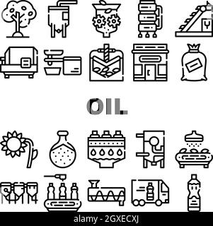 Oil Production Plant Collection Icons Set Vector Stock Vector