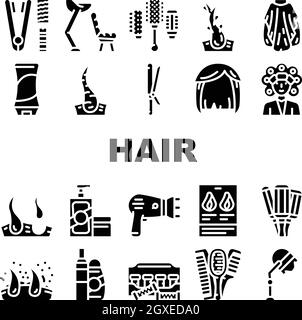 Healthy Hair Treatment Collection Icons Set Vector Stock Vector