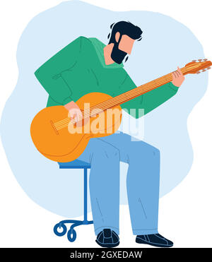 Playing Guitar Musician Instrument Boy Vector Illustration Stock Vector
