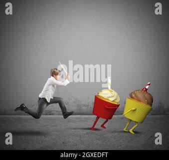 Child against the desserts for healthy diet Stock Photo