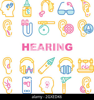 Hearing Equipment Collection Icons Set Vector Illustrations Stock Vector