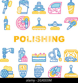 Car Polishing Tool Collection Icons Set Vector Stock Vector