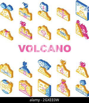Volcano Lava Eruption Collection Icons Set Vector Stock Vector