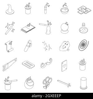 Magic icons set in isometric 3d style isolated on white background Stock Photo