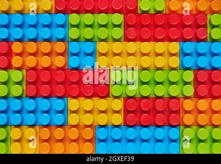 Plastic toy blocks background Stock Photo