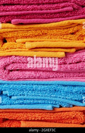 Colorful towels stack close-up Stock Photo