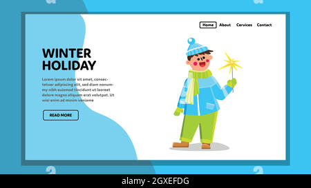Winter Holiday Boy Celebrate With Sparkler Vector Stock Vector