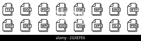 Text file formats icon. Set of line icons of different text documents. Text file documents. Vector illustration. Stock Vector