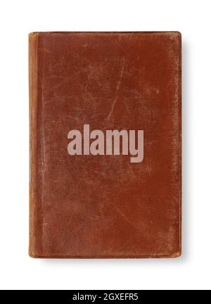 Old leather book cover on white background Stock Photo