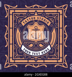 Tattoo logo with vintage ornaments. Layered Stock Vector