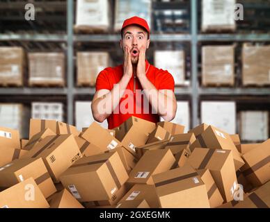 Courier with a wondered expression about a great promotion Stock Photo