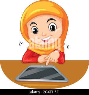Young muslim student using a tablet Stock Vector