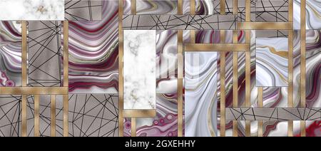 Abstract marbling effect with gold in art deco style. Horizontal Illustration Stock Photo