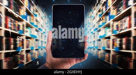 Digitization from books to ebooks. from paper to digital Stock Photo