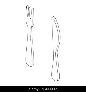 Fork and knife icon in isometric 3d style isolated on white background Stock Photo