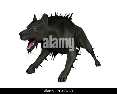 Fenrir, son of Loki, was an symbolic black wolf with immense strength in Norse and Icelandic myth and legend. Stock Photo