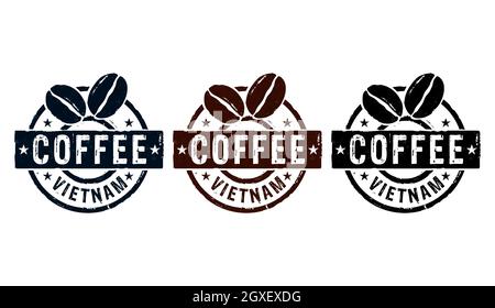 Coffee Vietnam stamp icons in few color versions. Factory, manufacturing and production country concept 3D rendering illustration. Stock Photo