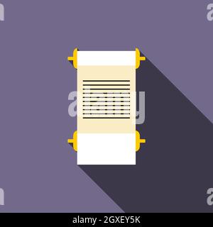 Ancient scroll icon in flat style on a violet background Stock Photo