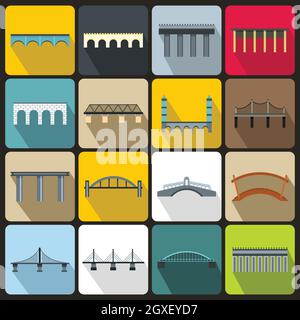 Bridge set icons in flat style for any design Stock Photo