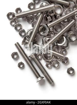 Steel screws and nuts on white background Stock Photo