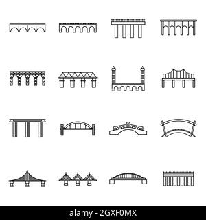 Bridge set icons in thin line style for any design Stock Photo