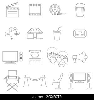 Cinema icons set in thin line style isolated on white background Stock Photo