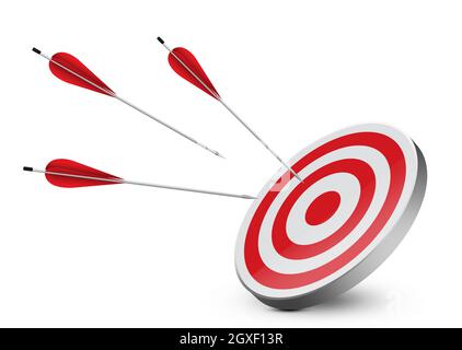 Red dartboard and arrow on white background Stock Photo
