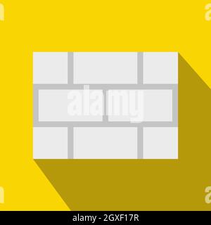 Concrete block wall icon in flat style on a yellow background Stock Photo