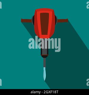 Pneumatic plugger hammer icon in flat style on a blue background Stock Photo