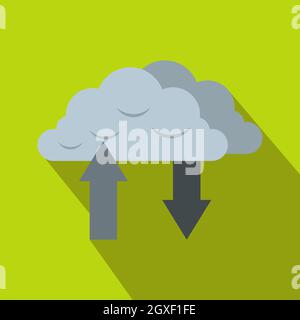 Clouds with arrows icon in flat style on a green background Stock Photo