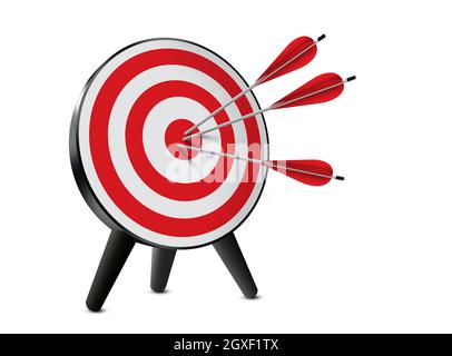 Red dartboard and arrow on white background Stock Photo