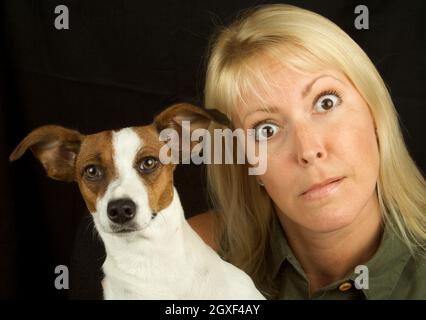Attractive Woman & Her Jack Russell Terrier Dog Stock Photo