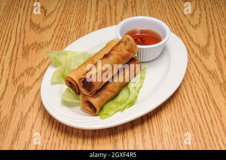 Delicious Chinese dish known as egg rolls Stock Photo
