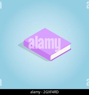 Purple book icon in isometric 3d style on blue background. Reading symbol Stock Photo