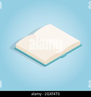 Open book icon in isometric 3d style on blue background. Reading symbol Stock Photo
